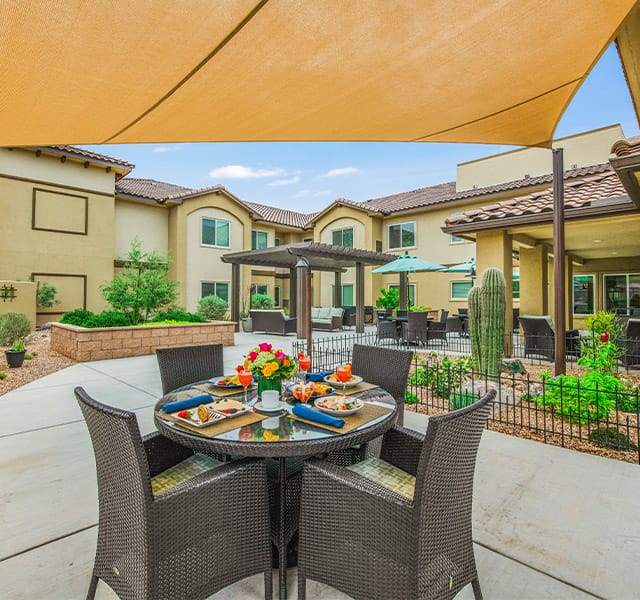 A patio at The Watermark at Continental Ranch.