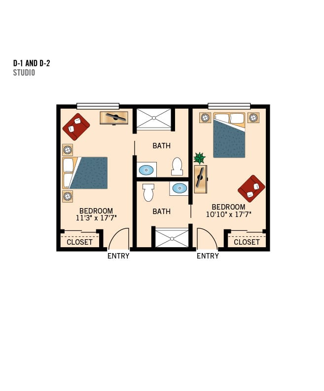 Parkview in Frisco studio apartment floor plan.