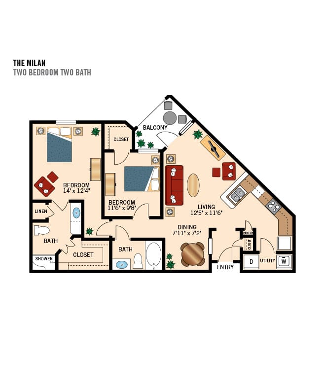 Parkview in Frisco two bedroom apartment floor plan.