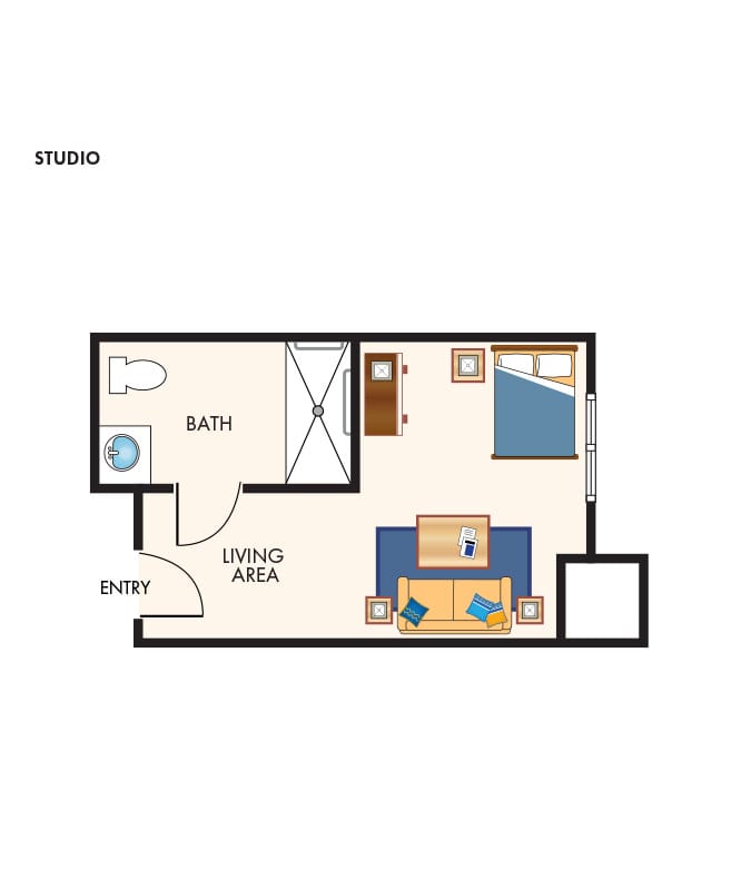 Studio bedroom apartment floor plan.