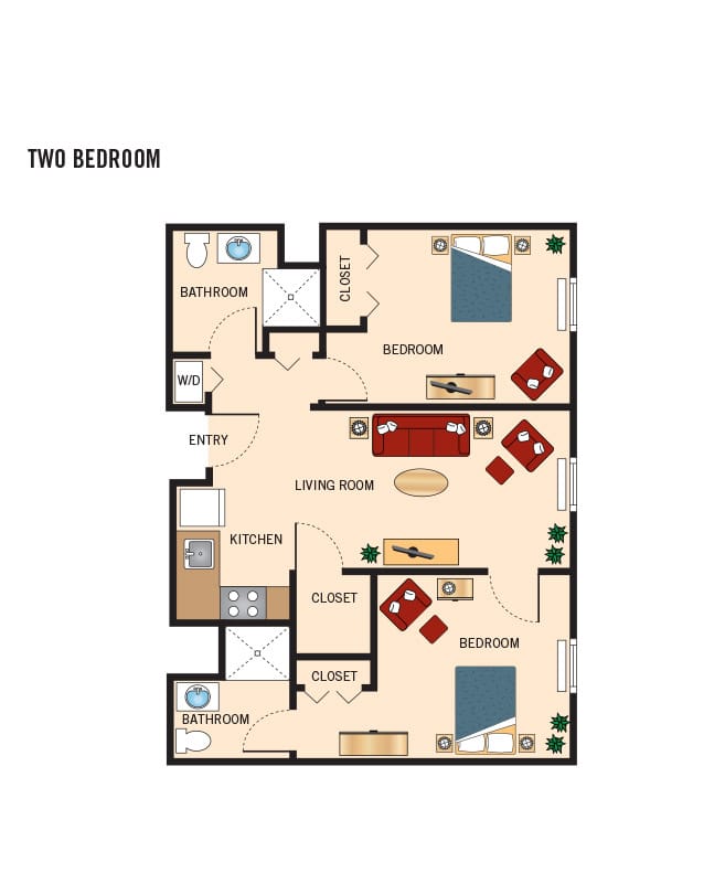 Two bedroom apartment floor plan.