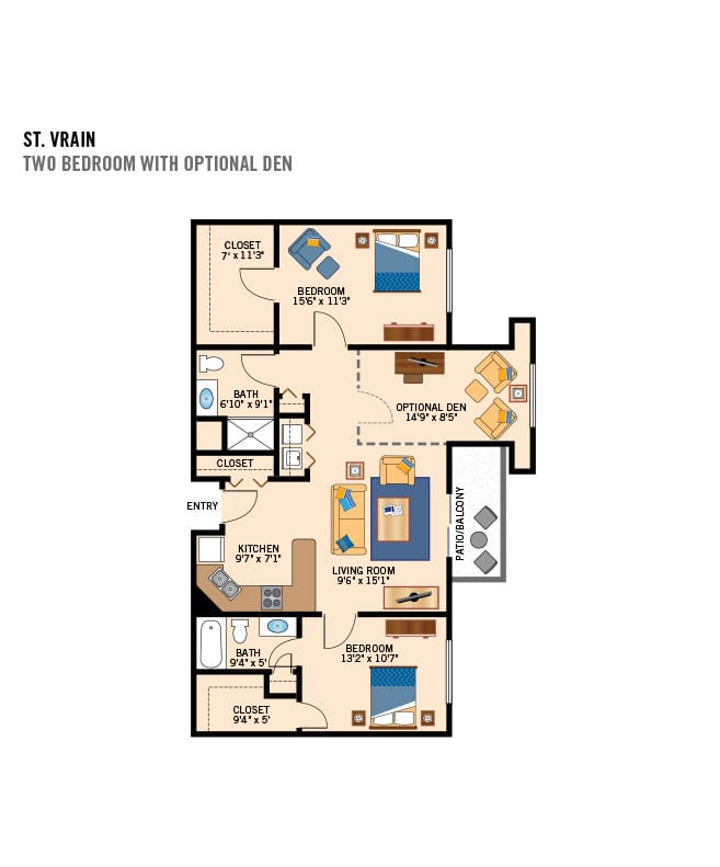 Two bedroom floor plan.