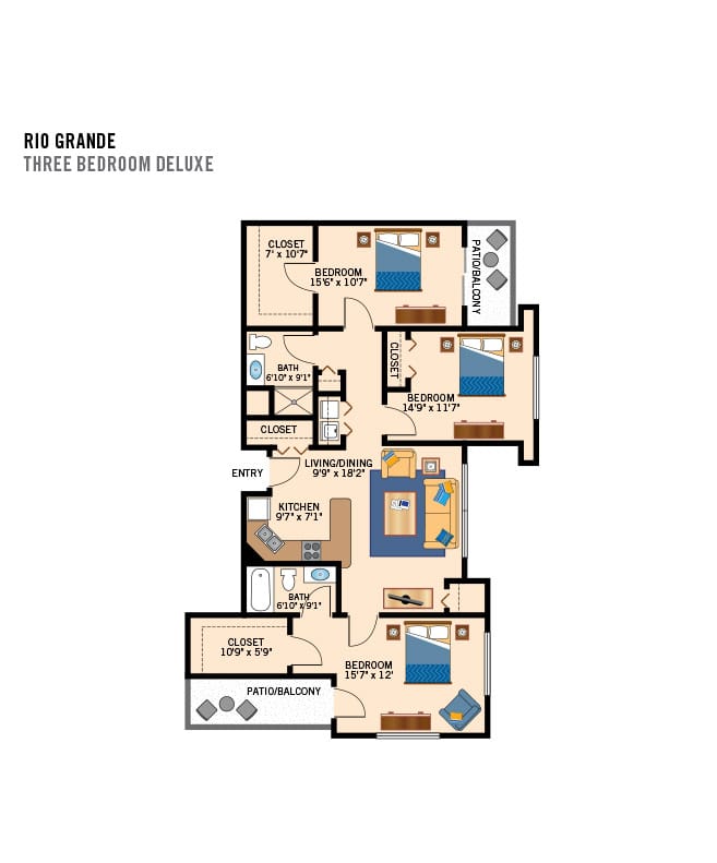 Three bedroom floor plan.