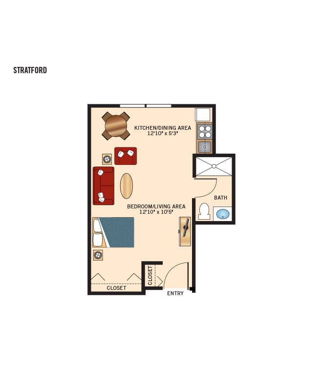 Memory Care studio floor plan for The Fountains at Crystal Lake.