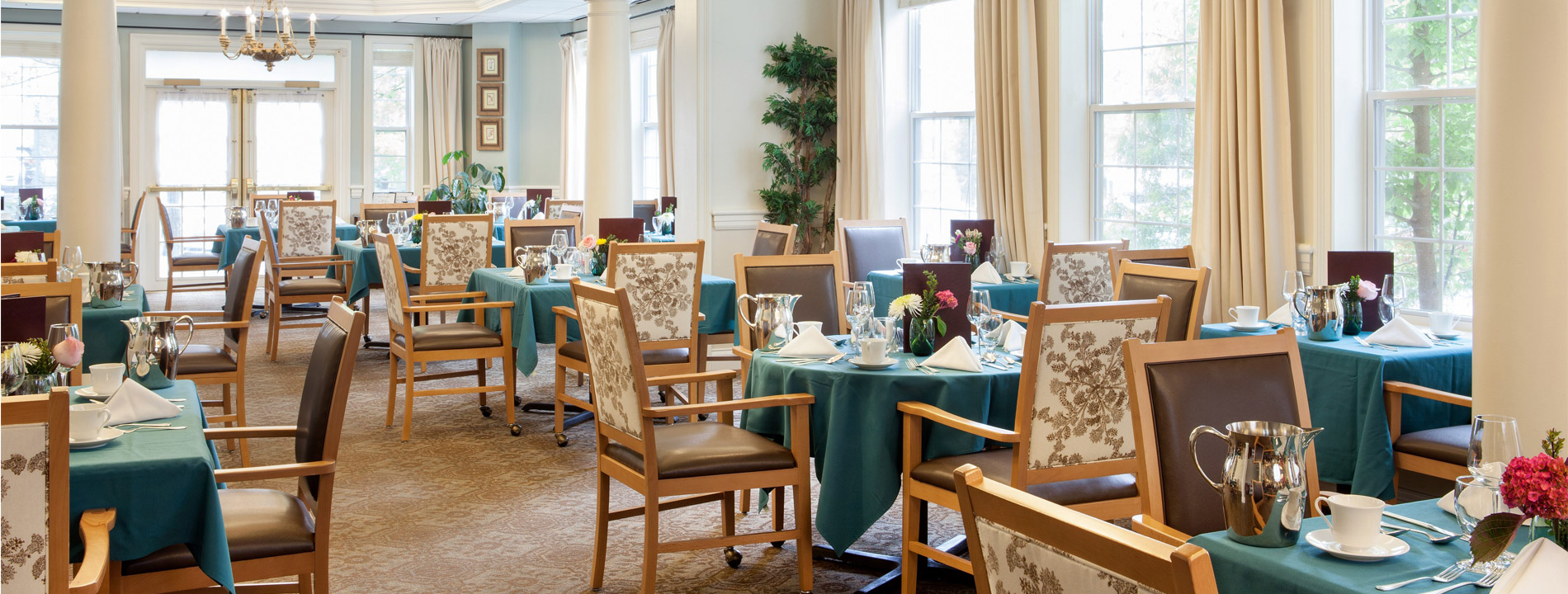 Dining room with seating area.