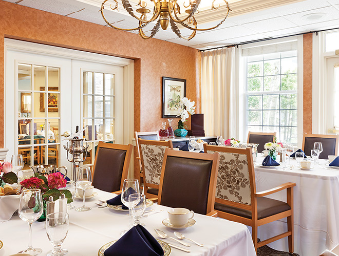 Dining room with seating area.