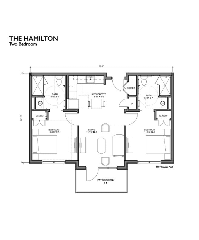 Two bedroom apartment floor plan.