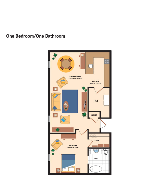 One bedroom floorplan.